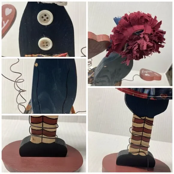 Raggedy Ann and Andy wooden doll figure primitive Country Valentine's Day decor